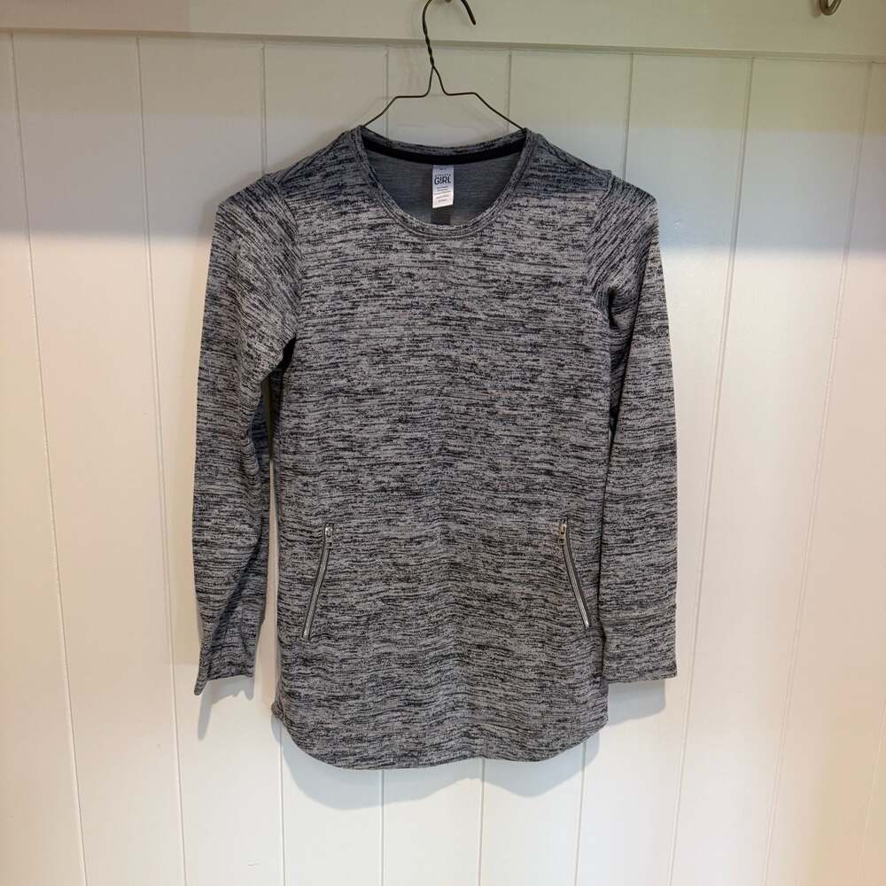 Athleta Girl Heathered Gray Long Sleeve Crewneck Pullover with Zipper Pockets Si